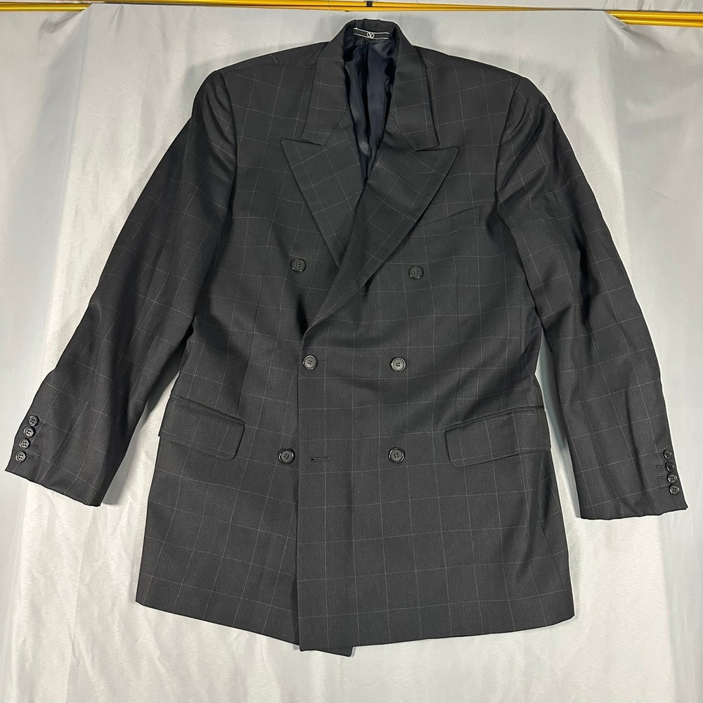 Valentino Uomo Men 40R Double Breasted Windowpane Blazer Saks Fifth Avenue Italy